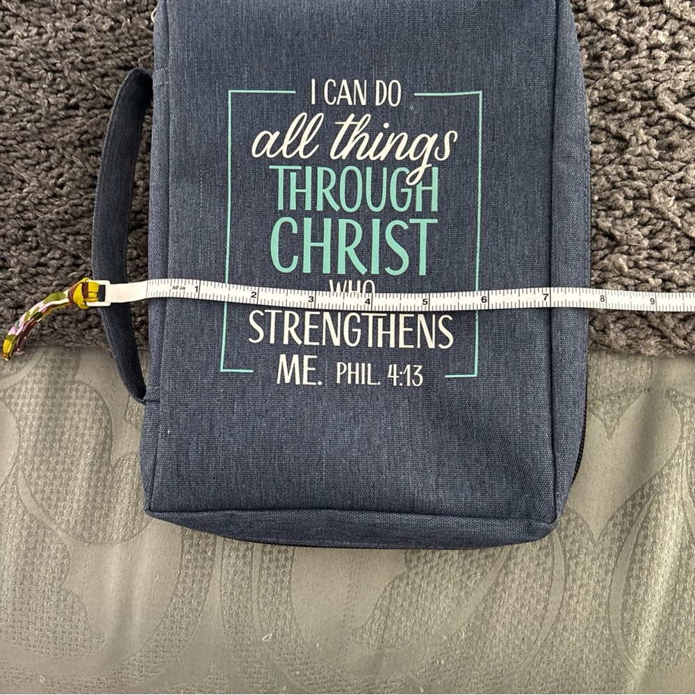Source Unknown Blue Bible Cover Bag with Inspirational Quote - Picture 6 of 7